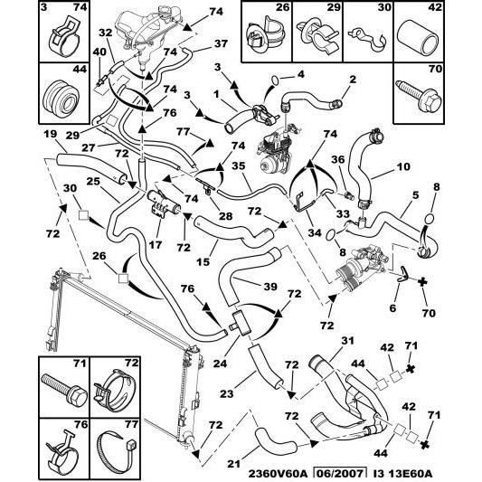 Citroen C-Crosser 2007-2012 Diesel Radiator Water Inlet Hose