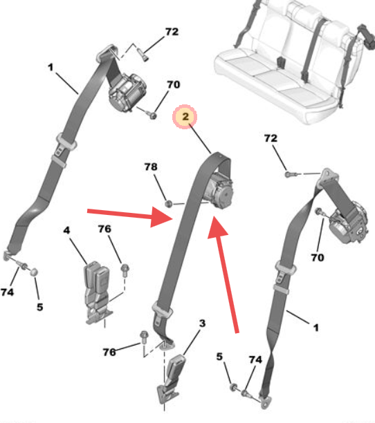Citroen C3 Aircross 2017-2022 Middle Rear Seat Belt