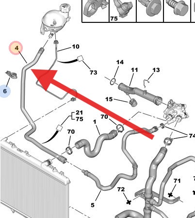 Citroen C4 1.6vti 2010-2017 Expansion Bottle Lower Hose