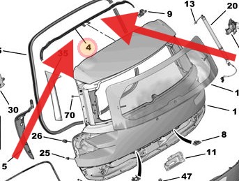 Citroen C4 2010-2017 Upper Tailgate Seal