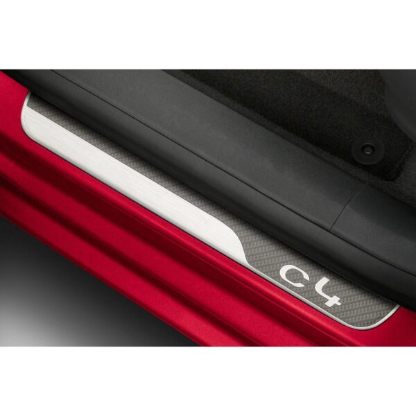 Citroen DS4 2010-2021 Front And Rear Door Sill Trims 3D Brushed Stainless Steel / Carbon