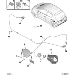 Citroen C1 2012-2014 Petrol Fuel Filler Flap Control Cable