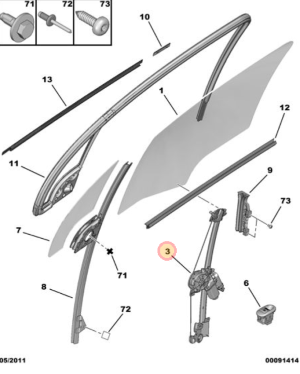 Citroen C3 2005-2009 Right Hand Window Regulator 
