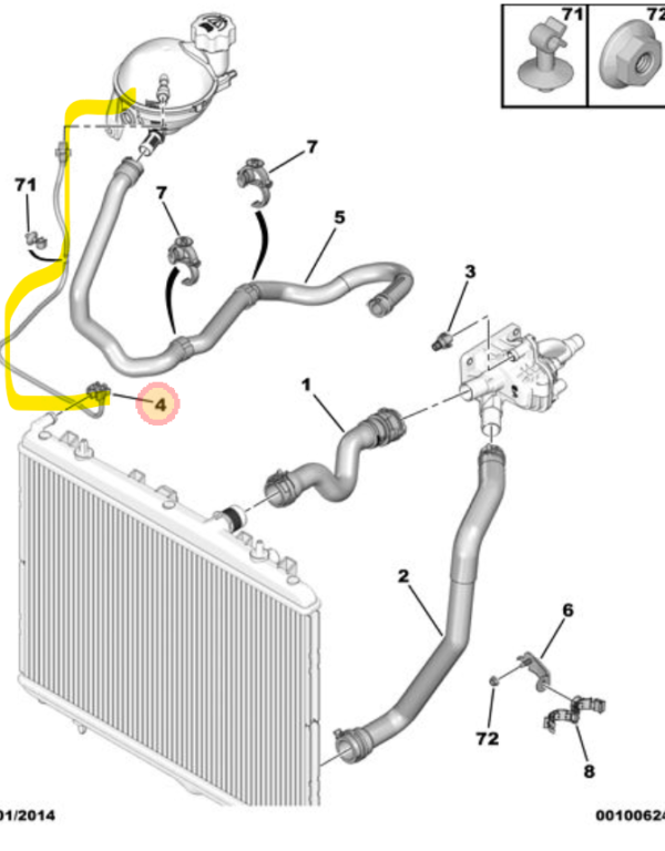 Citroen C4 Cactus 2014-2018  Cooling Hose Header Tank to Radiator 